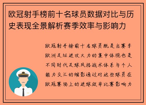 欧冠射手榜前十名球员数据对比与历史表现全景解析赛季效率与影响力 欧冠射手榜前十名球员数据对比与历史表现全景解析赛季效率与影响力